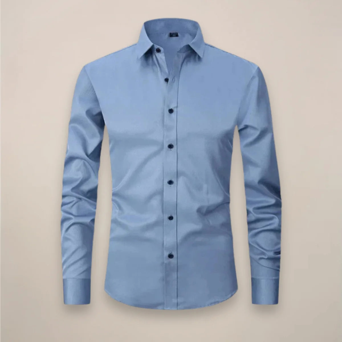Light Blue Men's Long Sleeve Shirt Classic Fit - Flat Lay