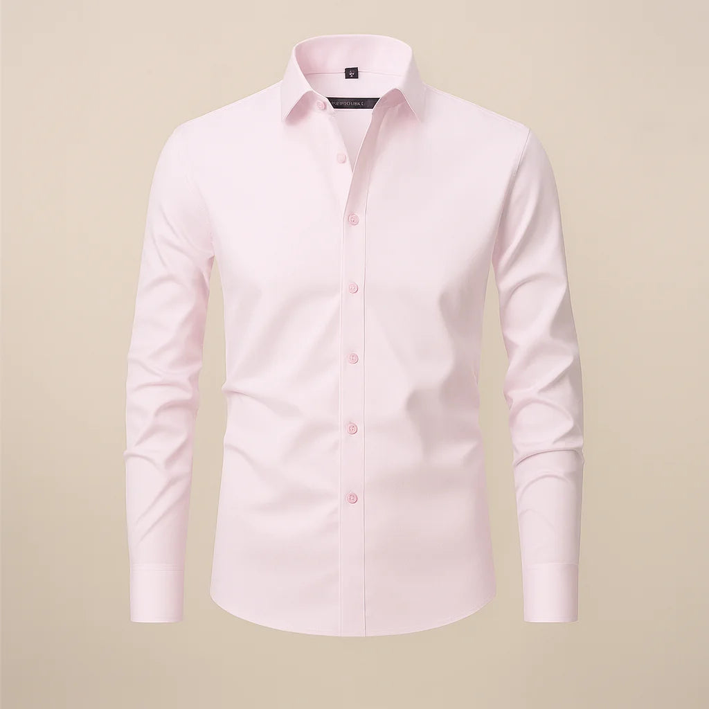 Light Pink Men's Long Sleeve Shirt Classic Fit - Flat Lay