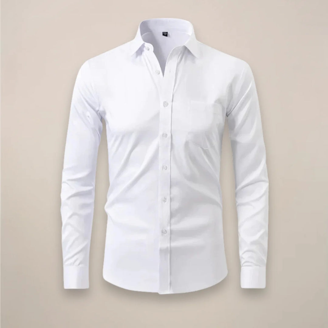 White Men's Long Sleeve Shirt Classic Fit - Flat Lay