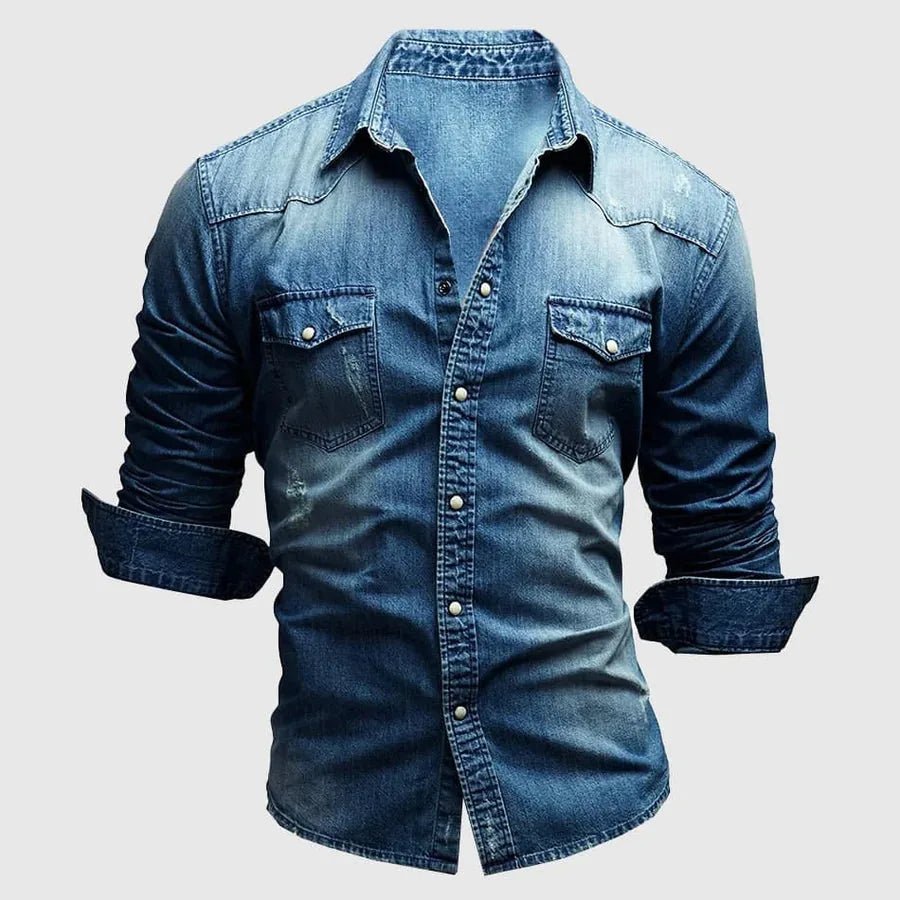 Diana | Classic Western Style Long Sleeve Denim Shirt - Blue - 2