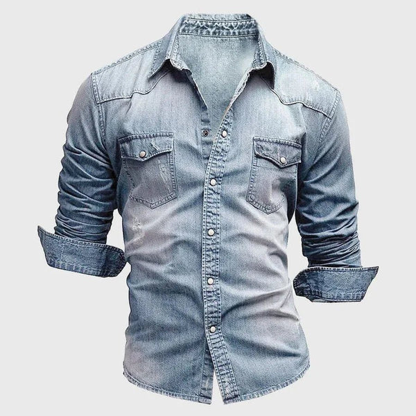 Diana | Classic Western Style Long Sleeve Denim Shirt - Light Blue - 1