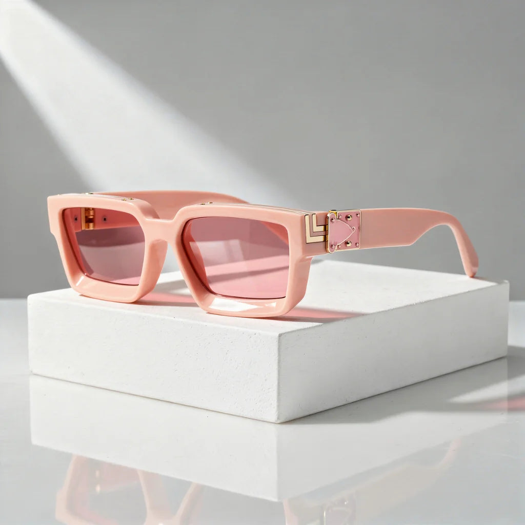 Rose Women's Classy Black Rectangular Shades — Susie Gold Accent Retro - Front Full