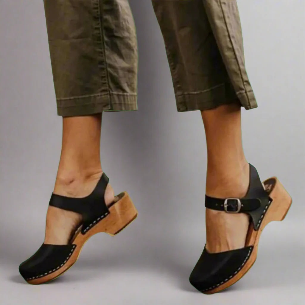 Black Women's Closed Toe Platform Sandals — Bree Mary Buckle - Studio Profile