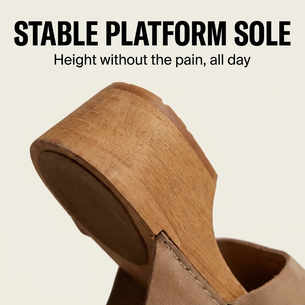 Brown Women's Closed Toe Platform Sandals — Bree Mary Buckle - Platform Detail