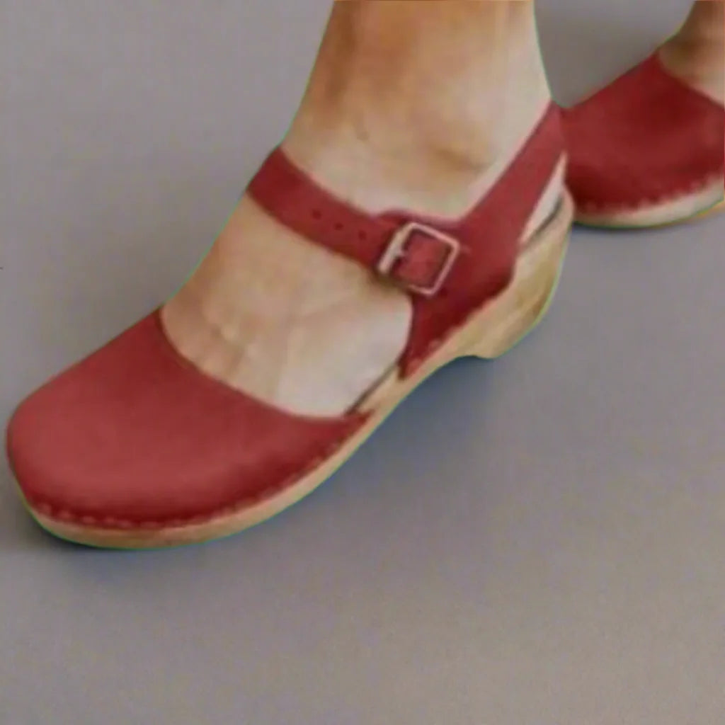Red Women's Closed Toe Platform Sandals — Bree Mary Buckle - Front Detail