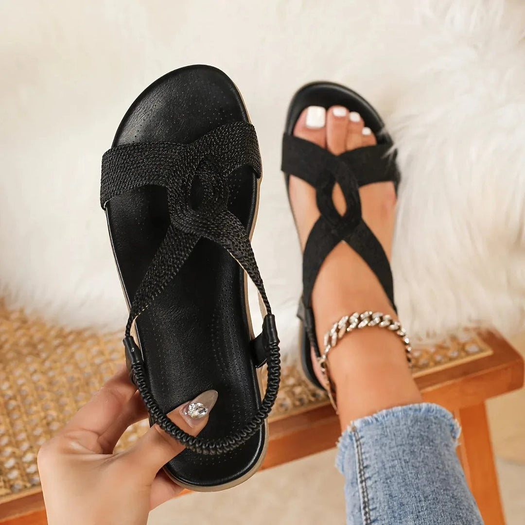 Matilda | Comfortable Elastic Strap Gold Sandals - Gold - 2