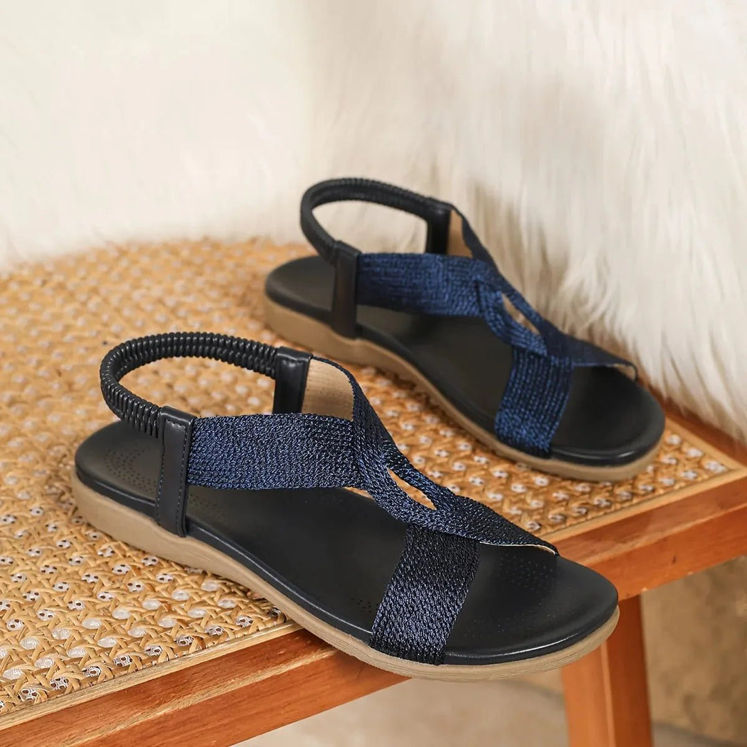 Matilda | Comfortable Elastic Strap Gold Sandals - Gold - 11