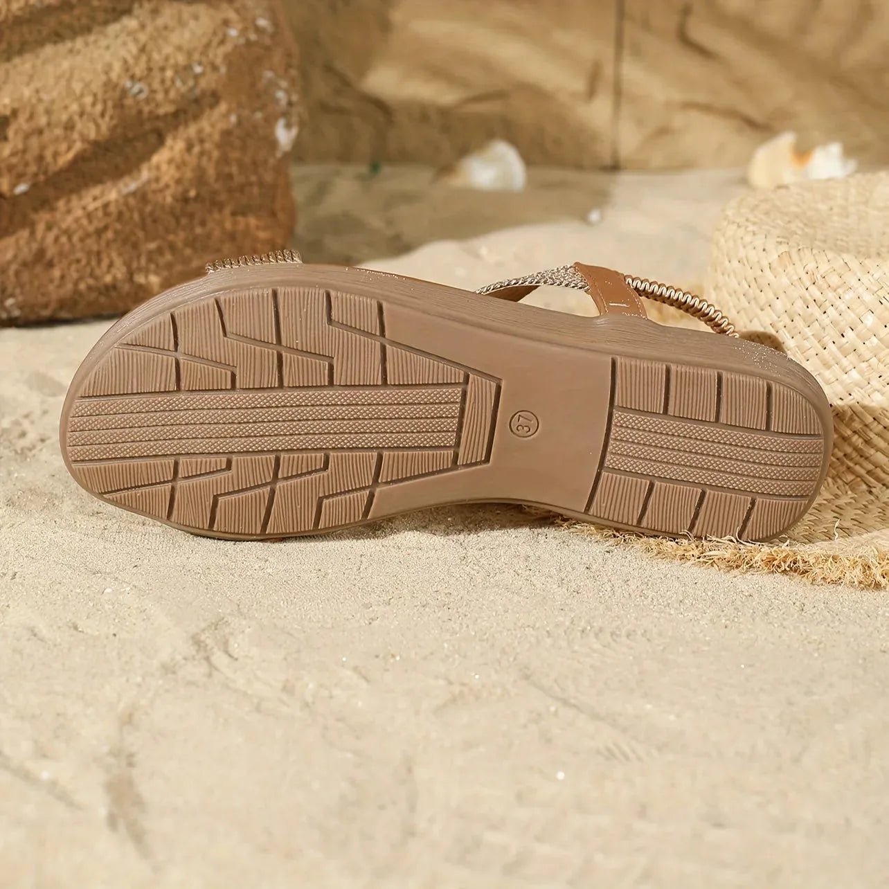 Matilda | Comfortable Elastic Strap Gold Sandals - Black - 6