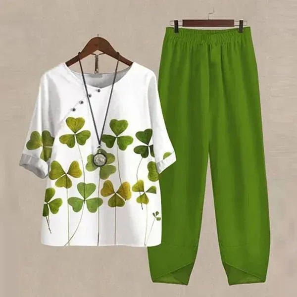 Ruby | Comfortable Loungewear Set with Printed Top & Matching Pants - Green - 9