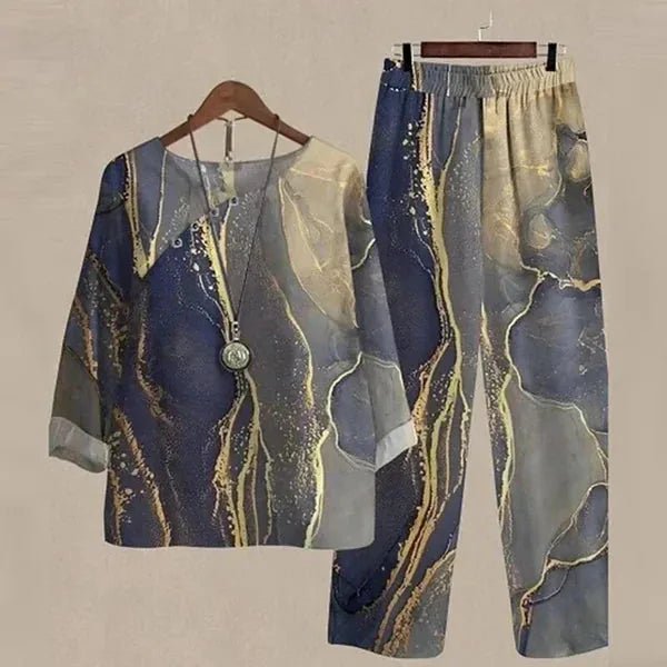 Ruby | Comfortable Loungewear Set with Printed Top & Matching Pants - Navy Blue - 2