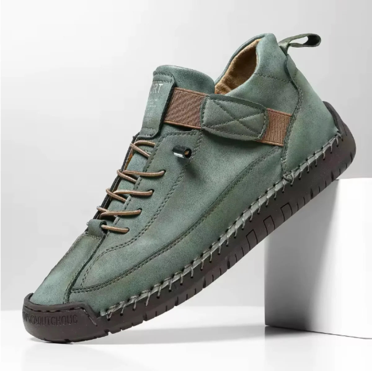 Green Women's Comfortable Support Sneakers — Winnie Leather Athletic Casual - Material Detail