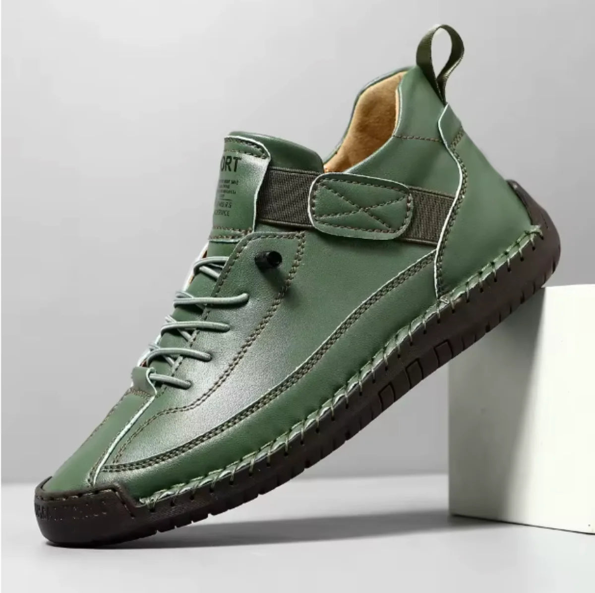 Green Women's Comfortable Support Sneakers — Winnie Leather Athletic Casual - Profile View
