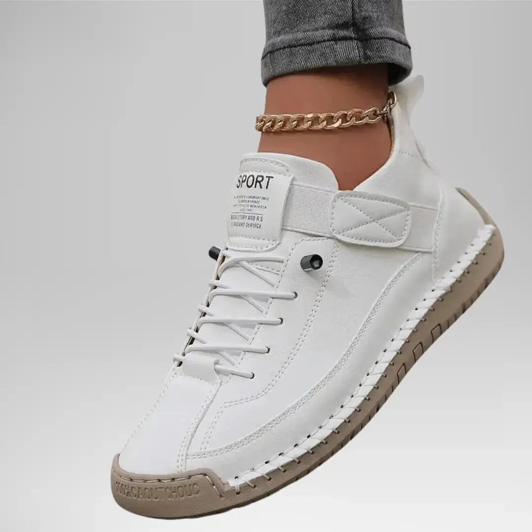 White Women's Comfortable Support Sneakers — Winnie Leather Athletic Casual - Side Full