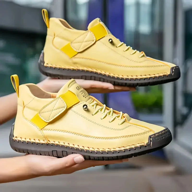 Yellow Women's Comfortable Support Sneakers — Winnie Leather Athletic Casual - Hand Held