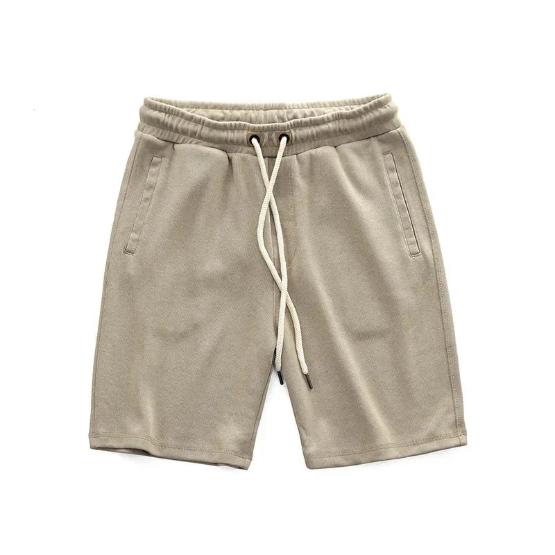 Khaki Men's Cotton Drawstring Summer Shorts — Joss Relaxed Fit Pockets - Front Full