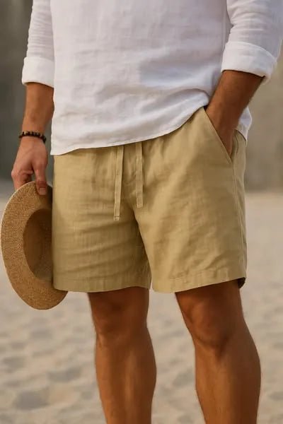 Naomi | Men's Casual Summer Shorts in Cotton Linen - Khaki - 1