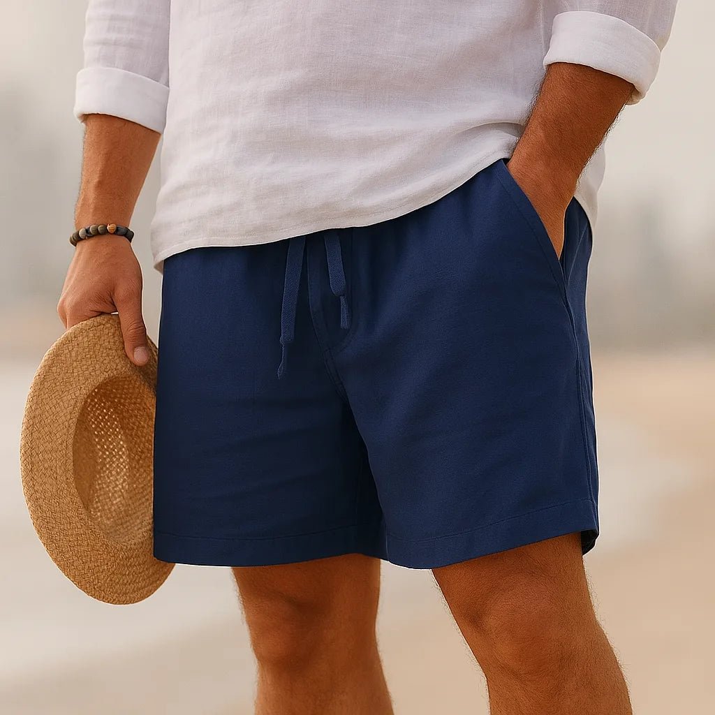 Naomi | Men's Casual Summer Shorts in Cotton Linen - Navy Blue - 4