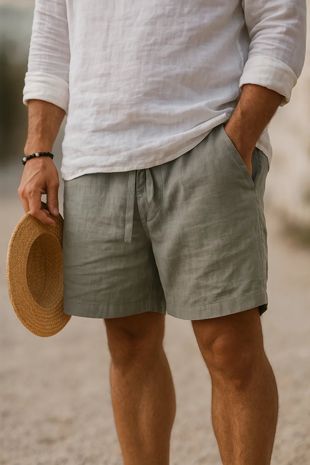 Naomi | Men's Casual Summer Shorts in Cotton Linen - Olive - 6