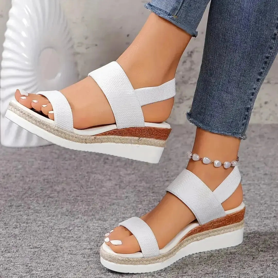White Women's White Platform Sandals — Hattie Cross Strap Espadrille - Front Full