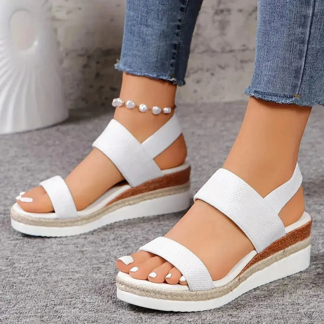 White Women's White Platform Sandals — Hattie Cross Strap Espadrille - Side Detail