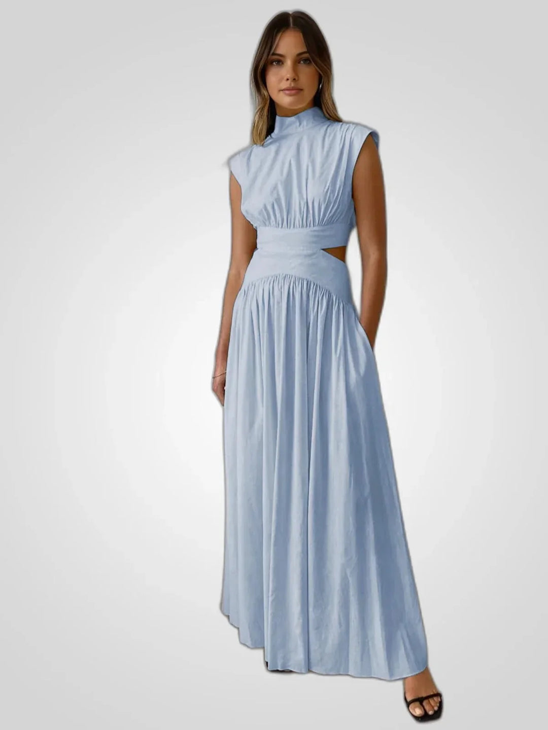 Light Blue Women's Cutout Maxi Dress — Lana High Neck Sleeveless Formal - Studio Full