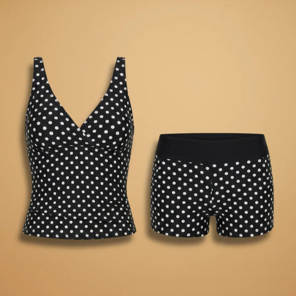 Anya | Stylish Women's Tankini Set With Deep V - Neck - Black - 1