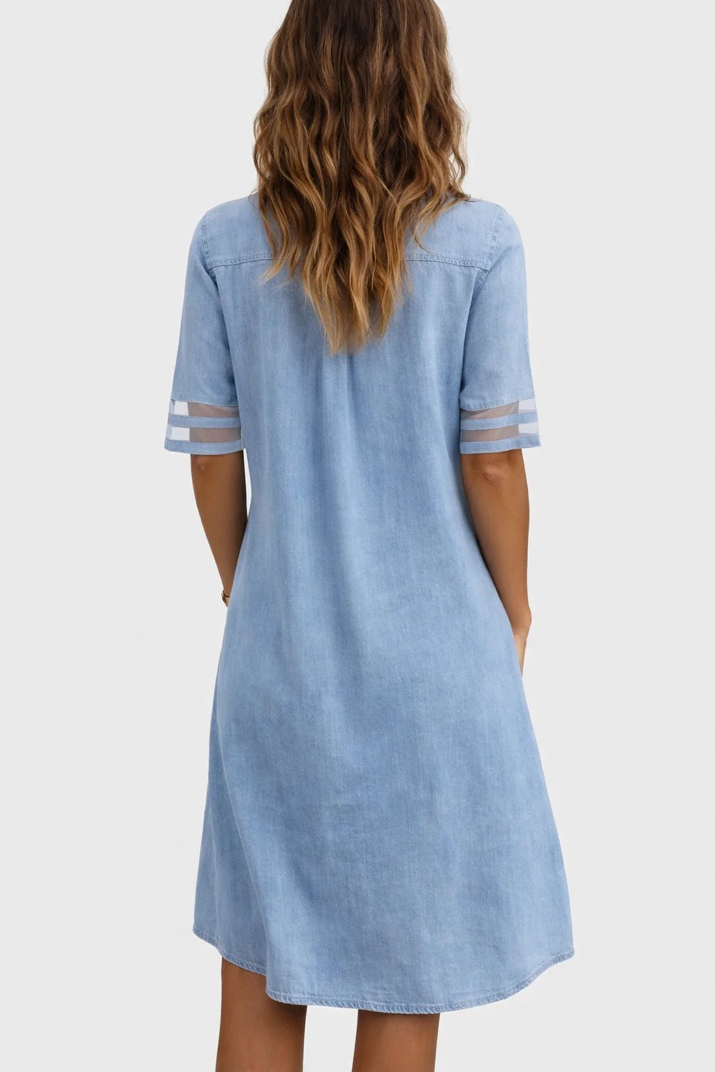 Light Blue Women's Light Blue Denim Shirt Dress — Ramona Pockets Casual - Back Full