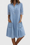Women's Light Blue Denim Shirt Dress — Ramona Pockets Casual