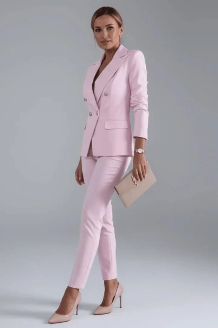 Pink Women's Double-Breasted Blazer Set — Paloma Tailored Professional Gold Button - Front Professional