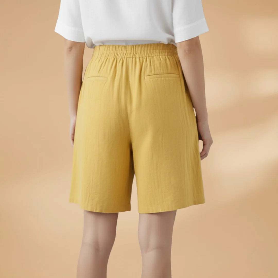 Yellow Women's Knee-Length Shorts — Gigi Drawstring Elastic Waistband Relaxed - Back Full