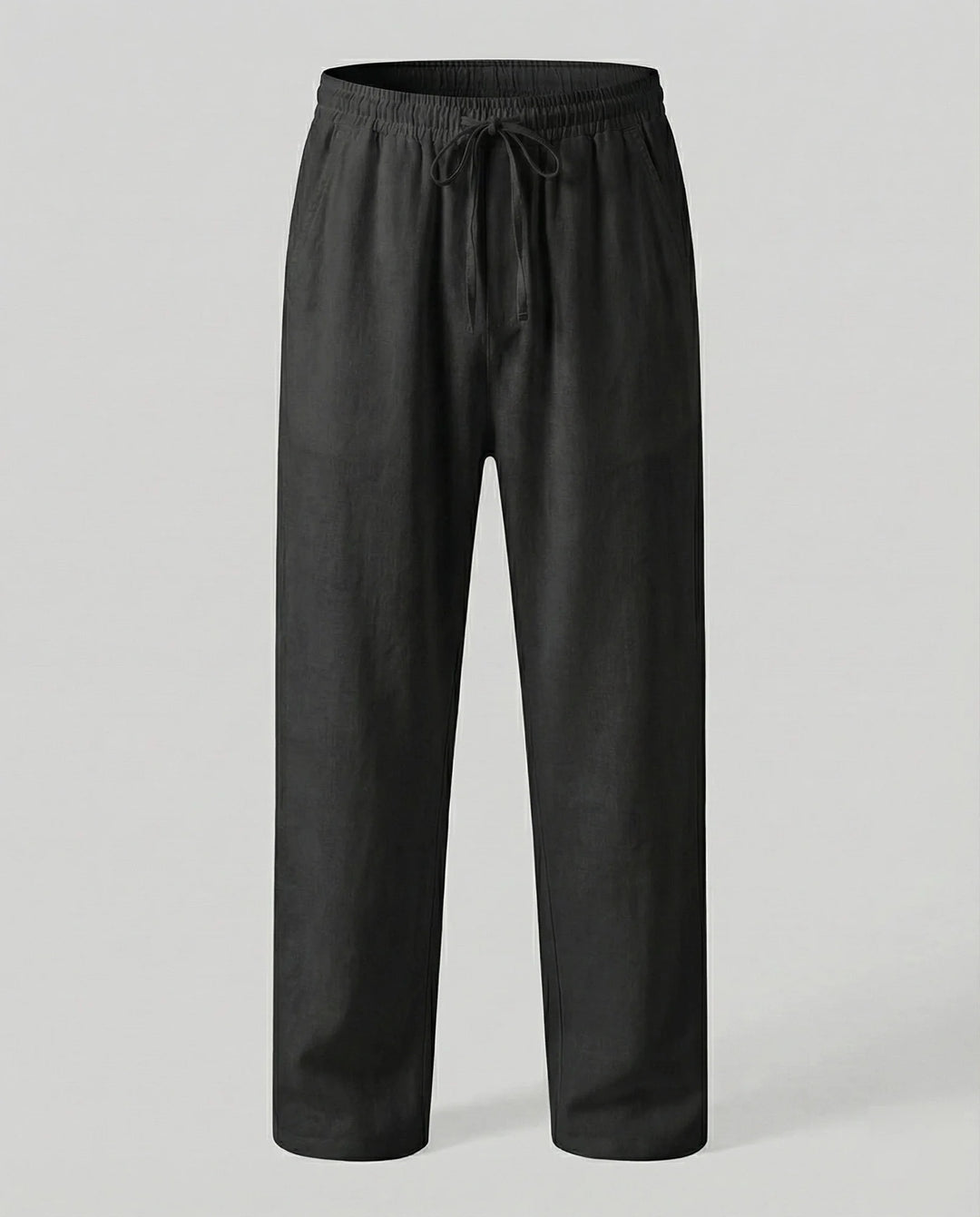 Black Men's Linen Pants with Drawstring Waist - Studio Flat