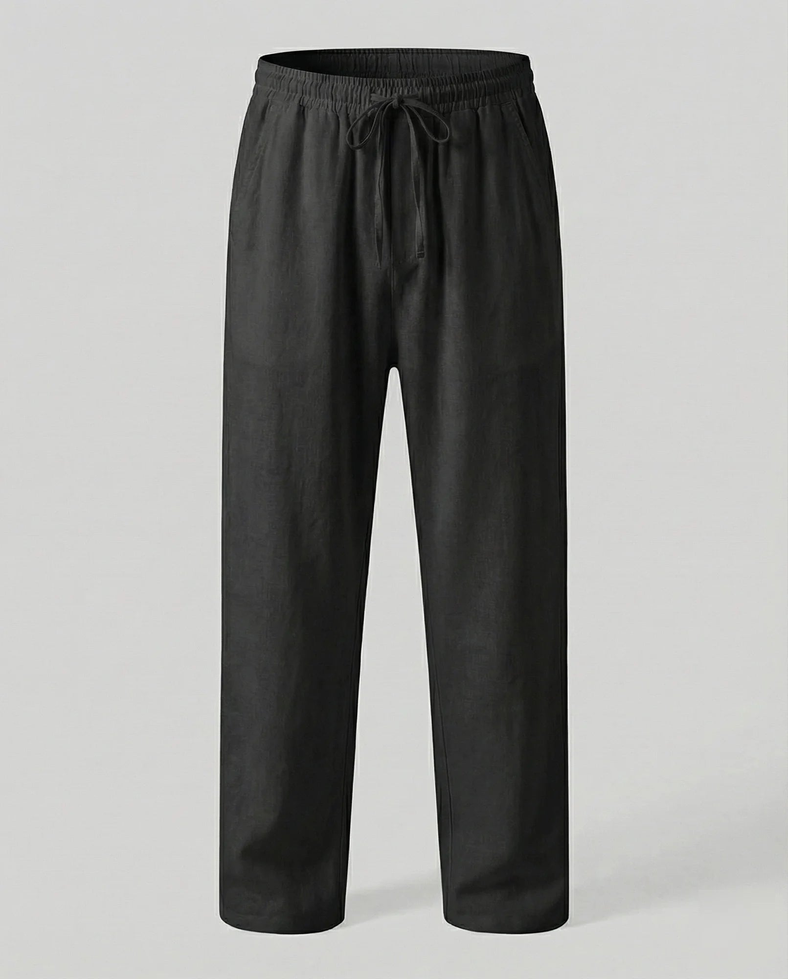 Black Men's Linen Pants with Drawstring Waist - Studio Flat