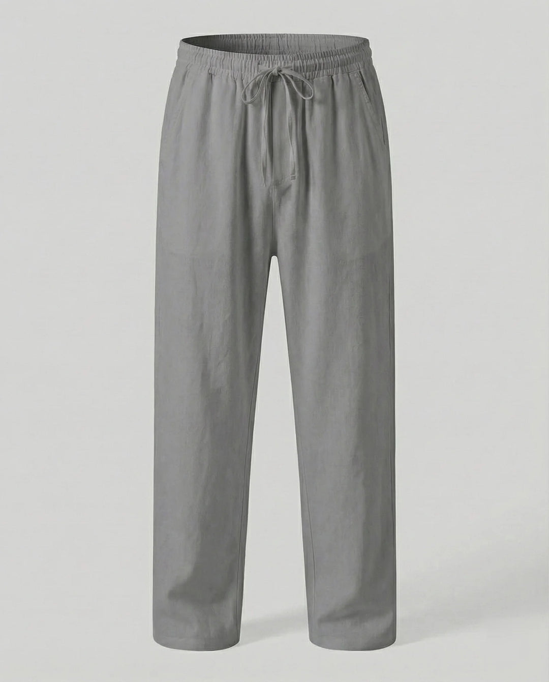 Gray Men's Linen Pants with Drawstring Waist - Product Flat