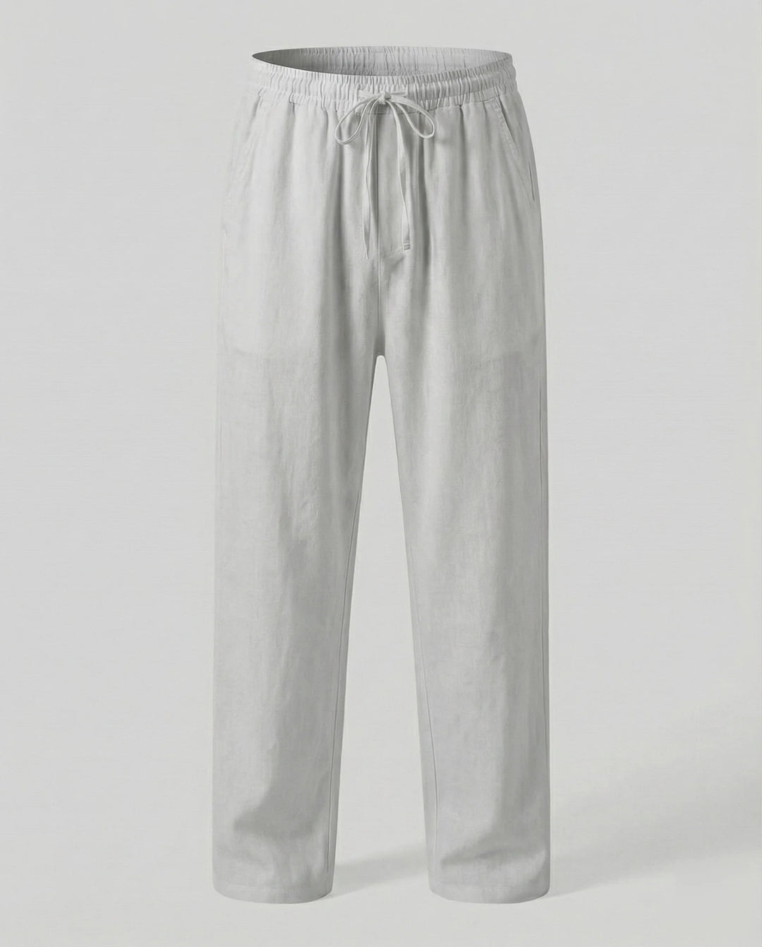 Light Gray Men's Linen Pants with Drawstring Waist - Studio Shot