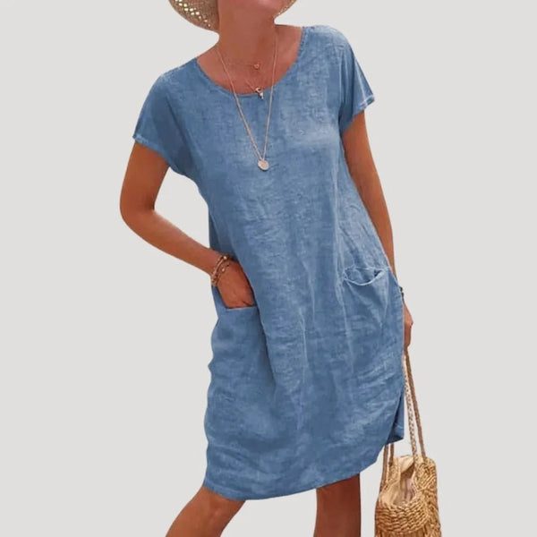 Eloise | Effortless Beach Dress with Short Sleeves and Pockets - Blue - 1
