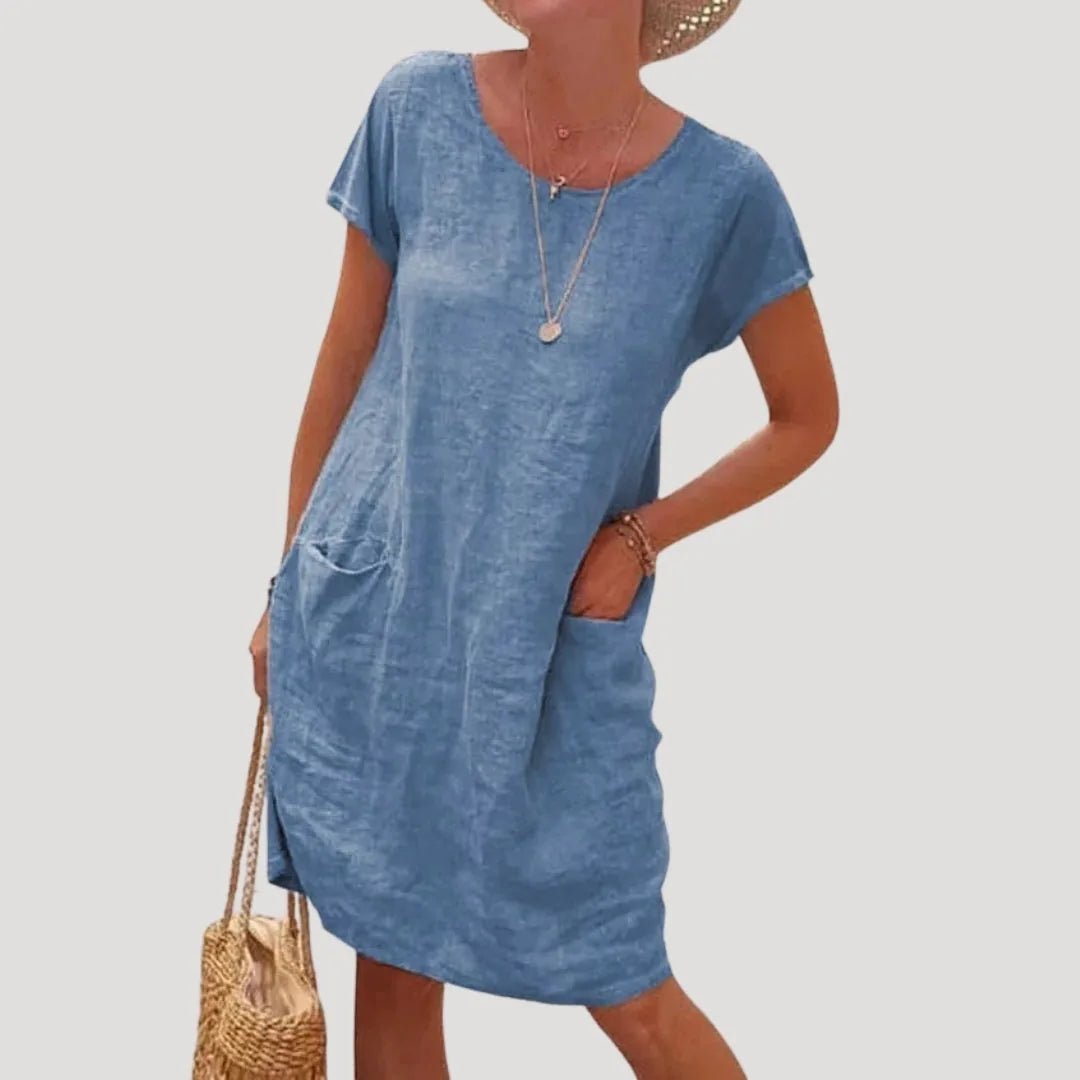 Eloise | Effortless Beach Dress with Short Sleeves and Pockets - Red - 4