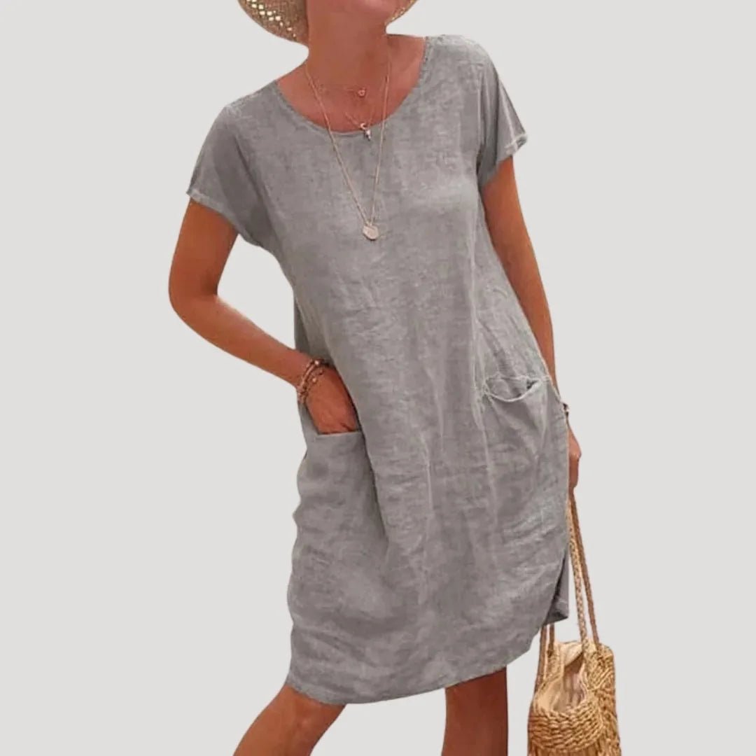 Eloise | Effortless Beach Dress with Short Sleeves and Pockets - Gray - 5
