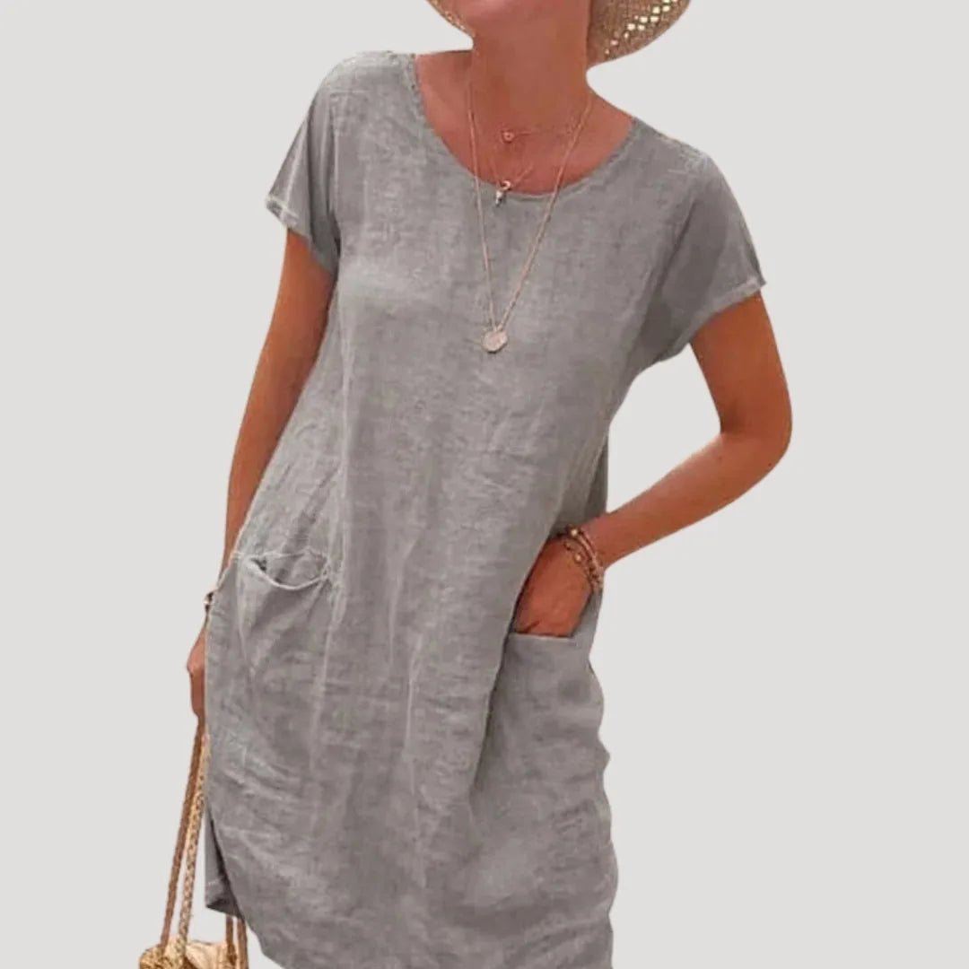 Eloise | Effortless Beach Dress with Short Sleeves and Pockets - Light Gray - 7