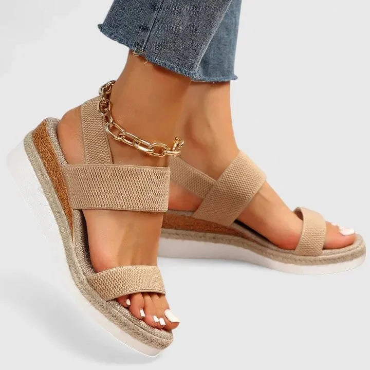 Beige Women's Platform Sandals — Chelsea Elastic Band Espadrille - Side Pose