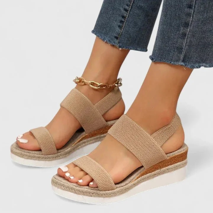 Beige Women's Platform Sandals — Chelsea Elastic Band Espadrille - Studio White