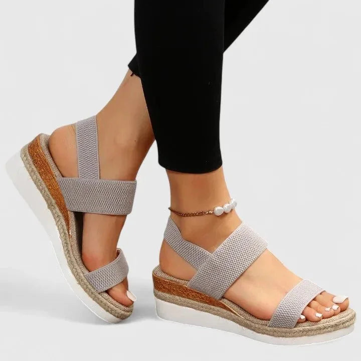 Light Gray Women's Platform Sandals — Chelsea Elastic Band Espadrille - Flat Lay