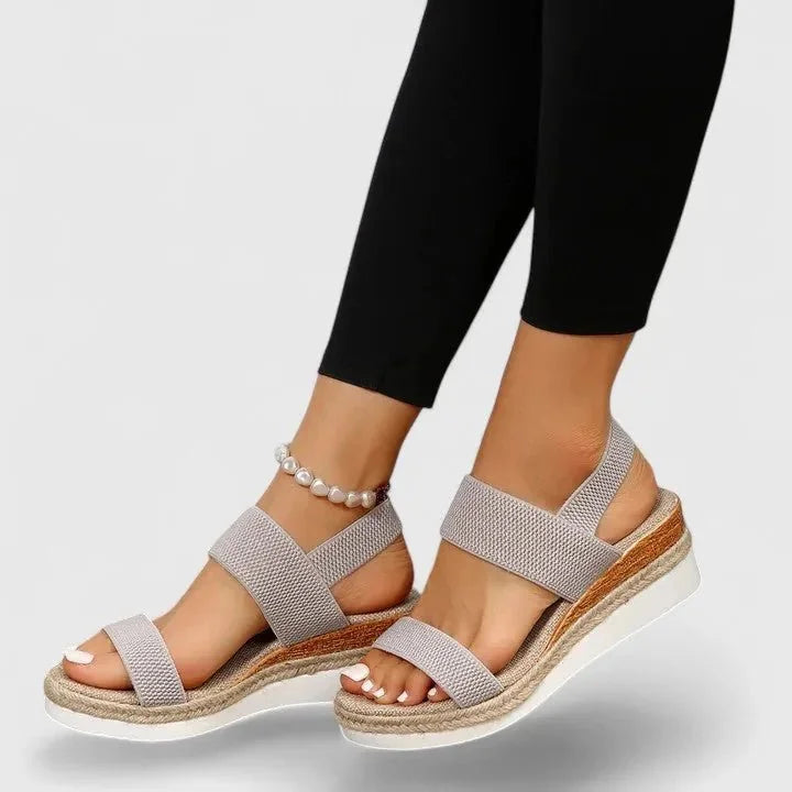 Light Gray Women's Platform Sandals — Chelsea Elastic Band Espadrille - Pearl Ankle