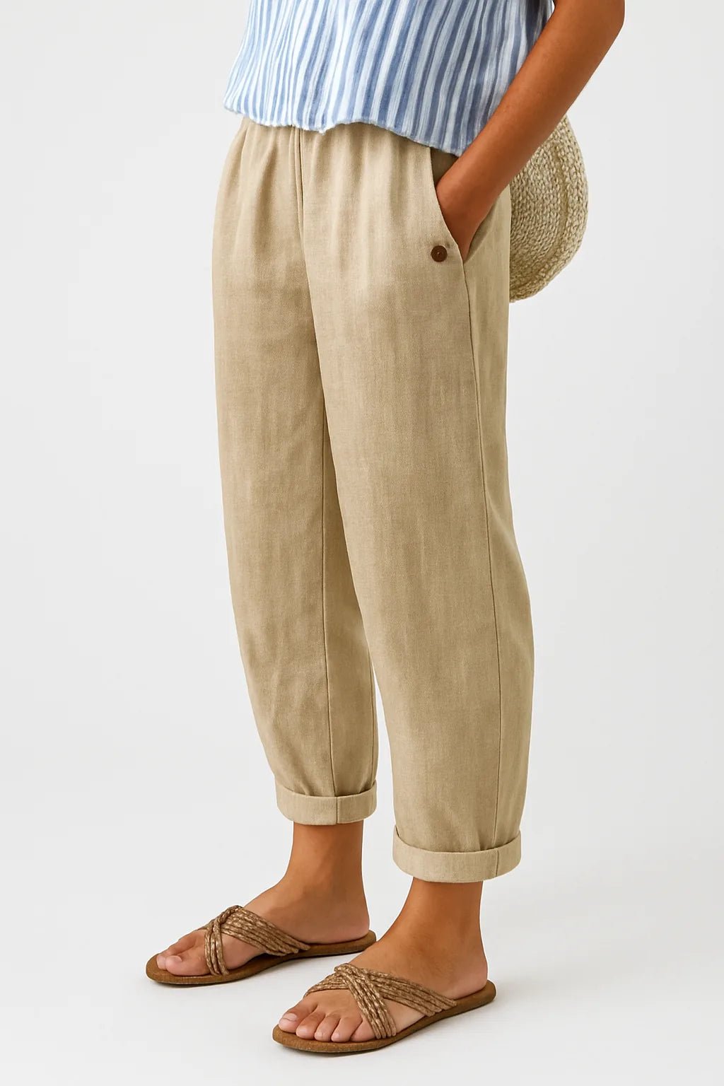 Lily | Stylish Wide Leg Pants with Elastic Waist - Beige - 1