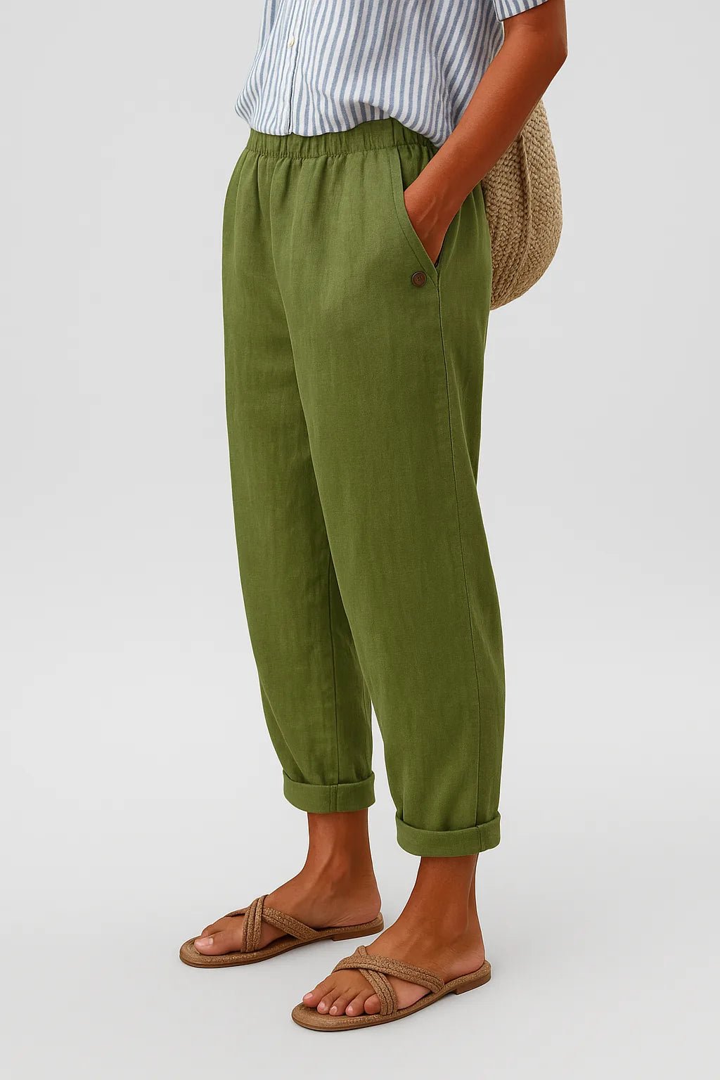 Lily | Stylish Wide Leg Pants with Elastic Waist - Green - 3