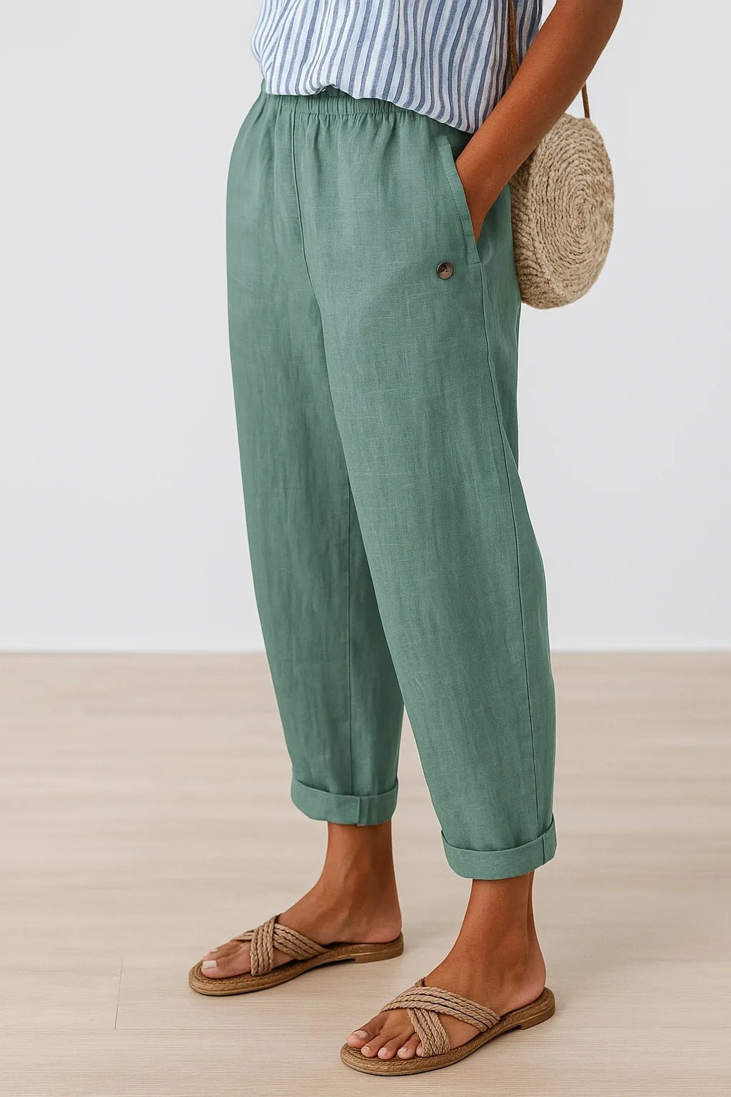 Lily | Stylish Wide Leg Pants with Elastic Waist - Light Green - 4