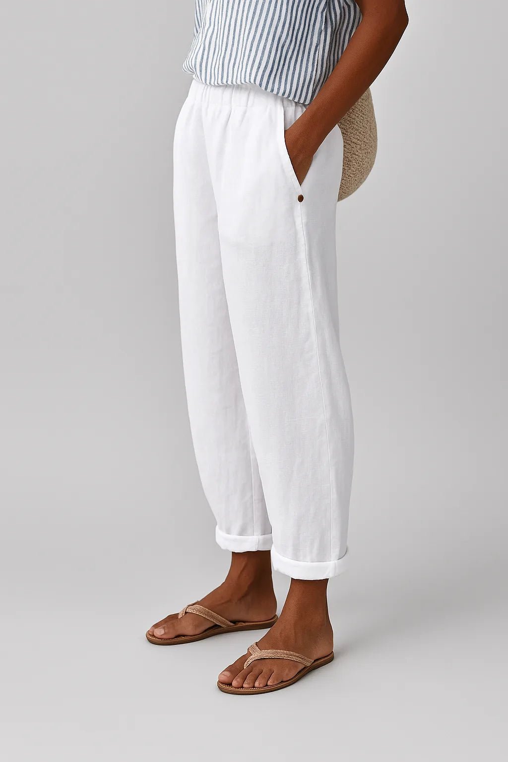 Lily | Stylish Wide Leg Pants with Elastic Waist - White - 6