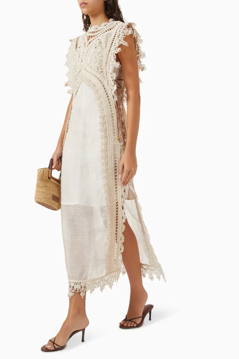 Penelope | Elegant Lace High Neck Maxi Dress - Cream - 2