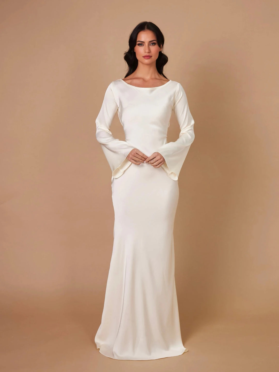 Sophia | Elegant Long Sleeve V - Neck Maxi Dress - Black - 11