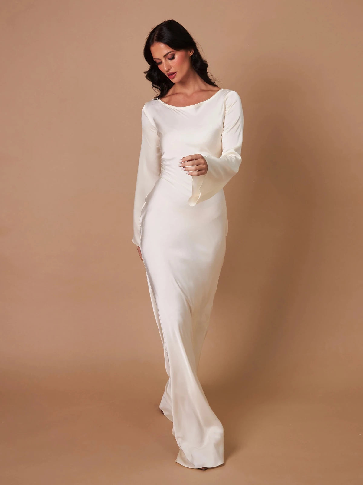 Sophia | Elegant Long Sleeve V - Neck Maxi Dress - Black - 13