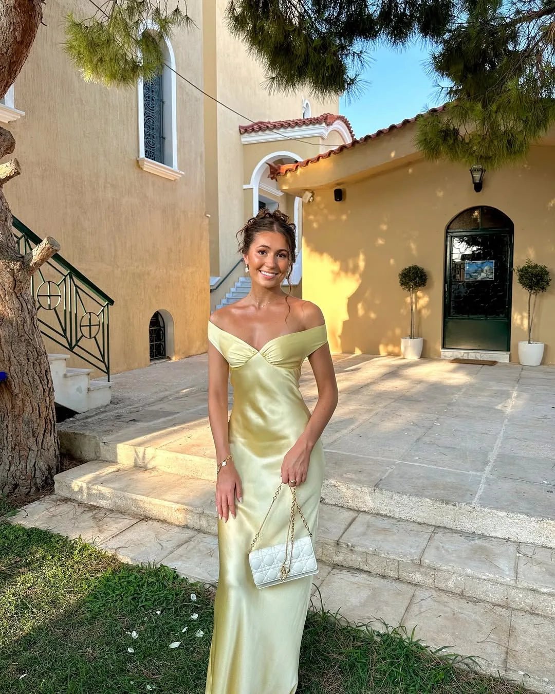 Ophelia | Elegant Off - Shoulder Backless Maxi Dress - Yellow - 3